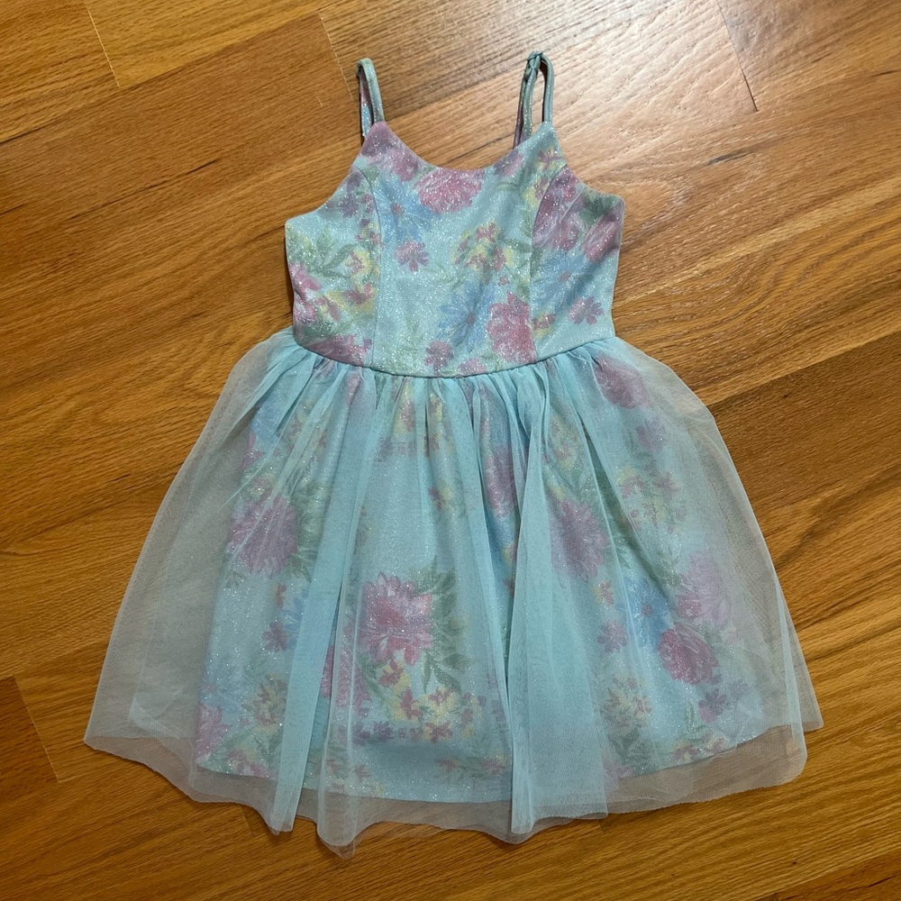 ZENZI Toddler Girls Floral Sparkle Tulle Dress Size XS 4/5
